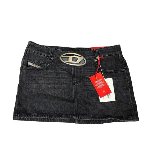 NWT Diesel De Ron Low Rise Cut Out Logo Denim Mini Skirt Women's 27 Y2K Grunge - Picture 1 of 11
